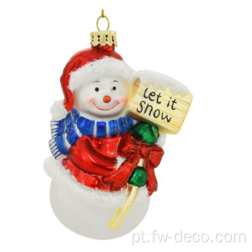 Boneco de neve colorido com ornamento de Natal de vidro de sinal